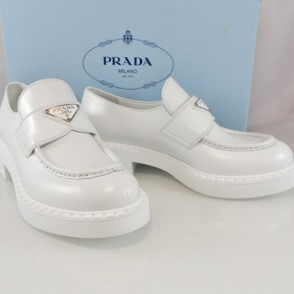 NIB$1200 Prada Spazzolato Triangle Logo Platform Leather Slip-On Loafers 39 - Picture 9 of 13